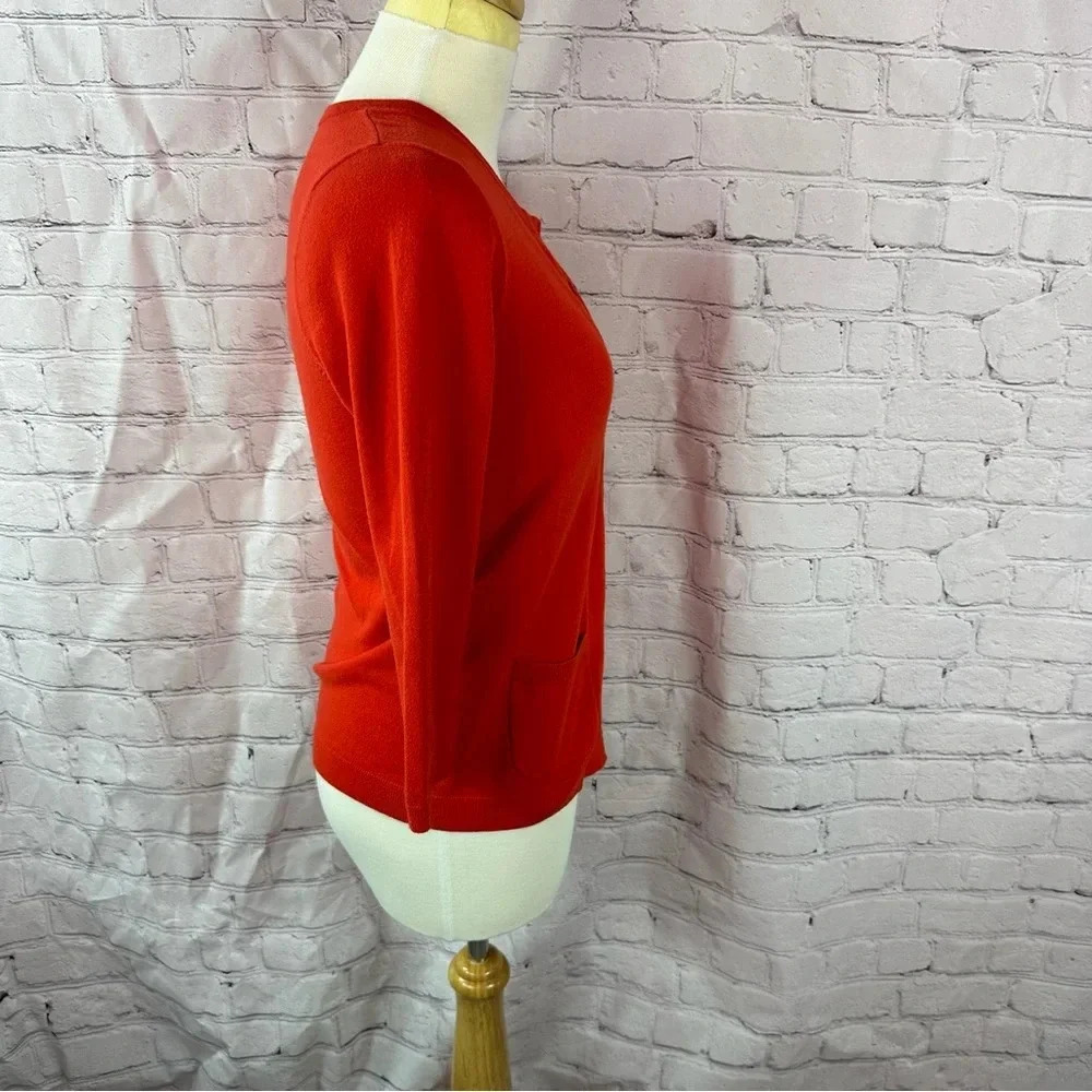 talbots prima cotton blend  orange/red cardigan sz small preppy business casual - Picture 2 of 8